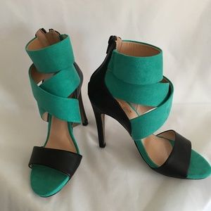 ShoeDazzle Suede and Matte Strappy Heeled Sandals